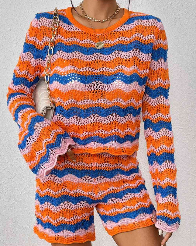 Striped Sweater and Knit Shorts Set