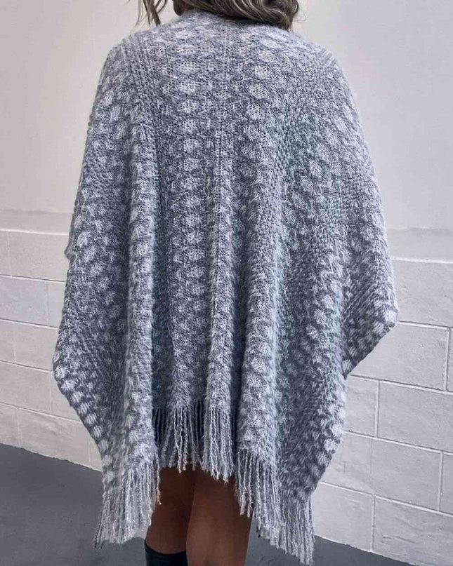 Open Front Fringe Hem Poncho