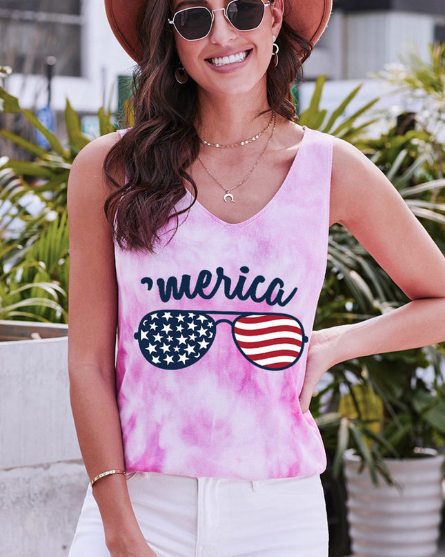 US Flag Sunglasses Graphic Tie-Dye Tank