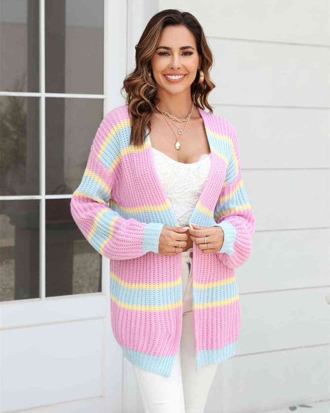 Color Block Ribbed Dropped Shoulder Open Front Cardigan