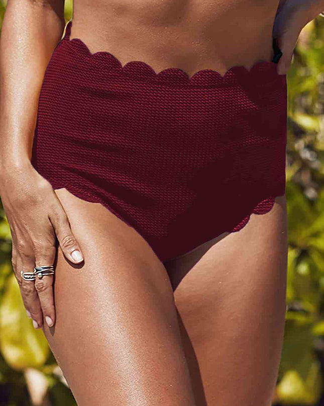 Scalloped Hem Textured Swim Bottoms