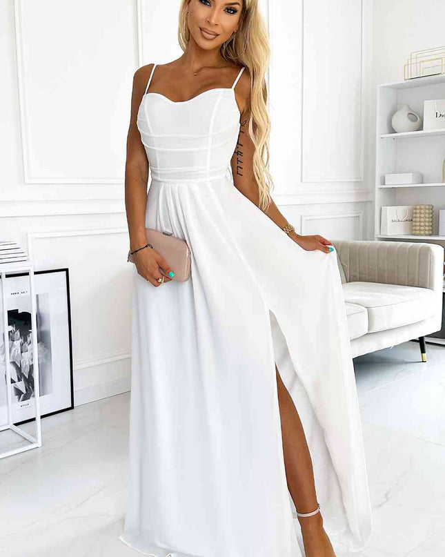 Spaghetti Strap Sweetheart Neck Split Dress