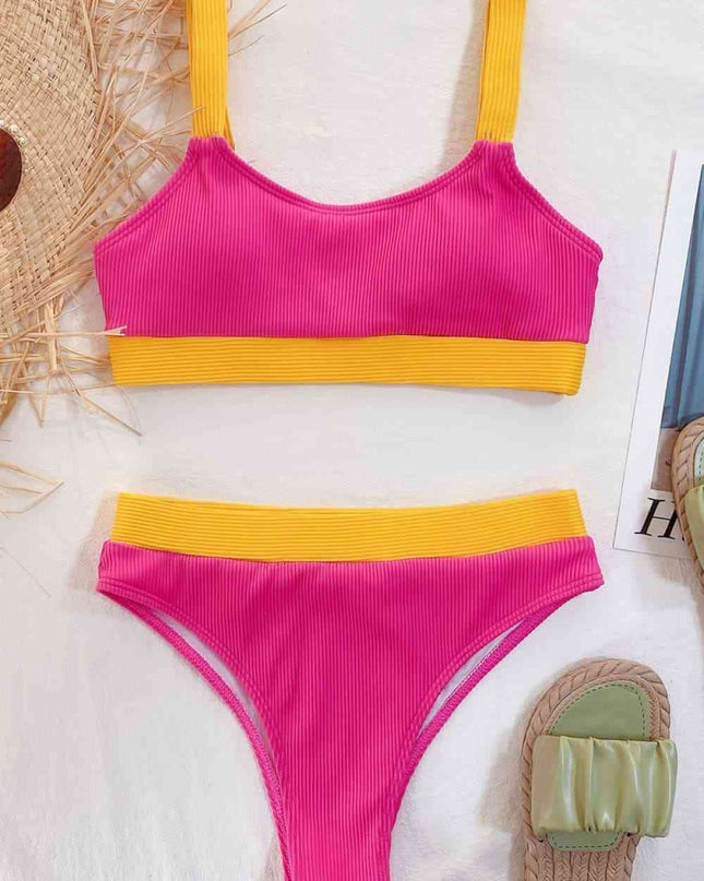 Color Block Scoop Neck Bikini Set