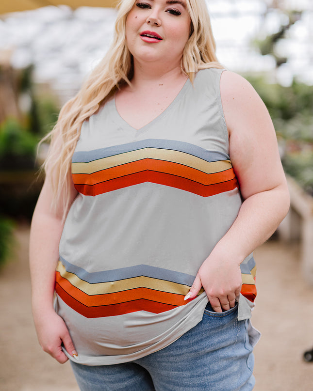 Plus Size Printed V-Neck Tank