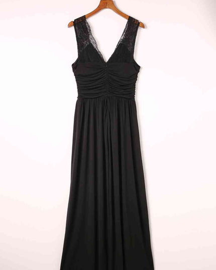 Surplice Neck Spliced Lace Split Maxi Dress