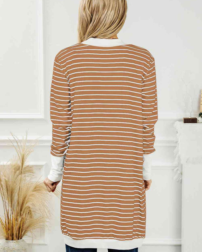 Striped Open Front Longline Cardigan
