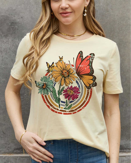 Simply Love Simply Love Full Size Flower & Butterfly Graphic Cotton Tee