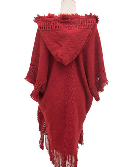 Fringe Hem Hooded Poncho