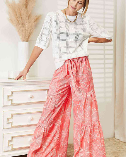 Double Take Floral Tiered Wide Leg Pants