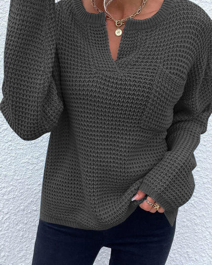 Notched Long Sleeve Sweater