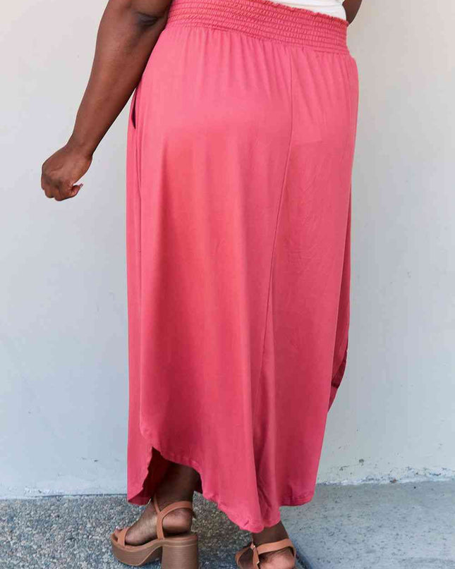 Doublju Comfort Princess Full Size High Waist Scoop Hem Maxi Skirt in Hot Pink