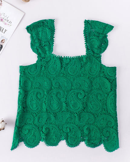 Paisley Square Neck Capped Sleeve Lace Tank