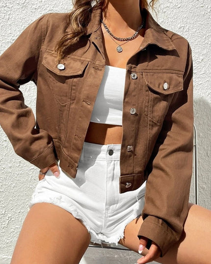Collared Neck Long Sleeve Denim Jacket