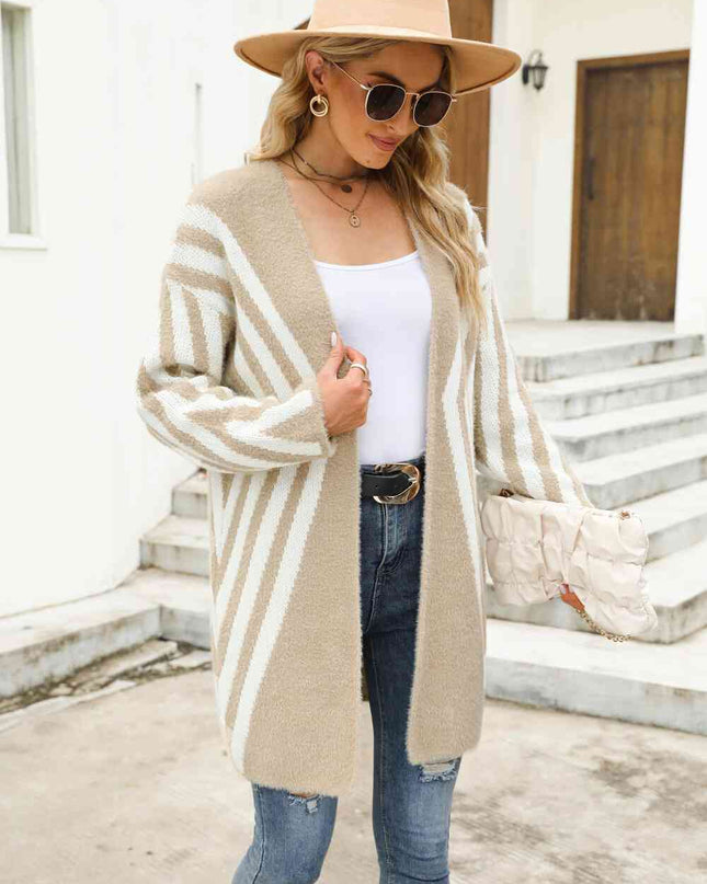 Woven Right Two-Tone Open Front Fuzzy Longline Cardigan