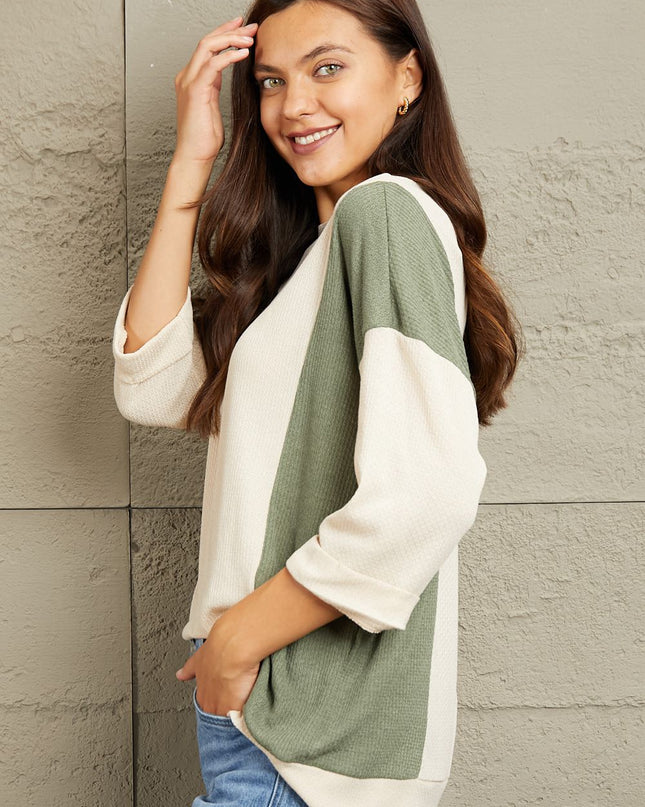 Sew In Love Full Size Tri-Color Pattern Blouse