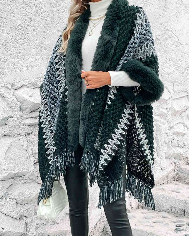 Striped Fringe Hem Poncho