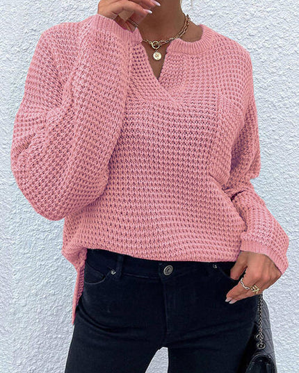 Notched Long Sleeve Sweater