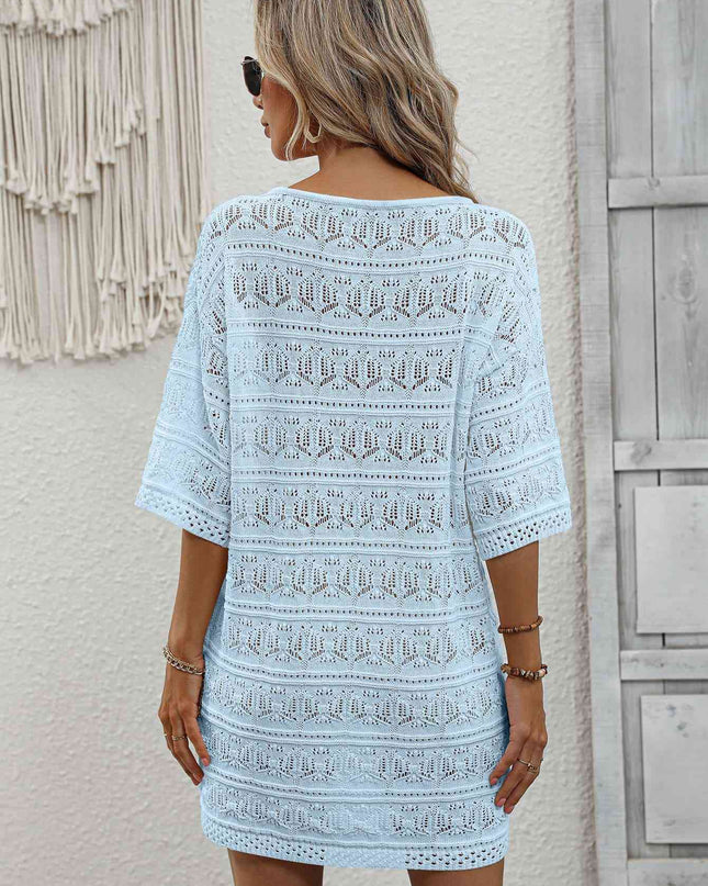 Openwork V-Neck Mini Knit Dress