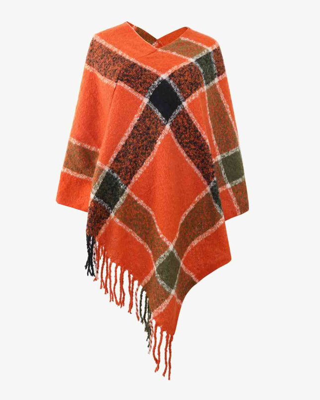 Plaid Fringe Detail Poncho