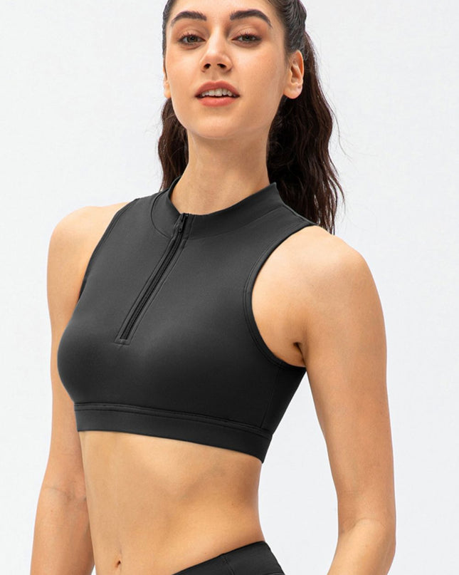 Full Size Cropped Cutout Back Zipper Front Active Tank Top