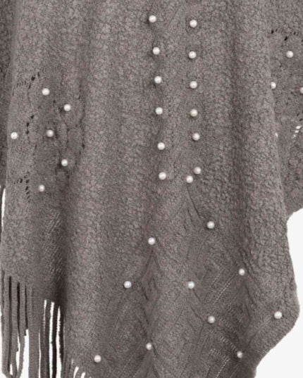 Pearl Trim Fringe Hem Poncho