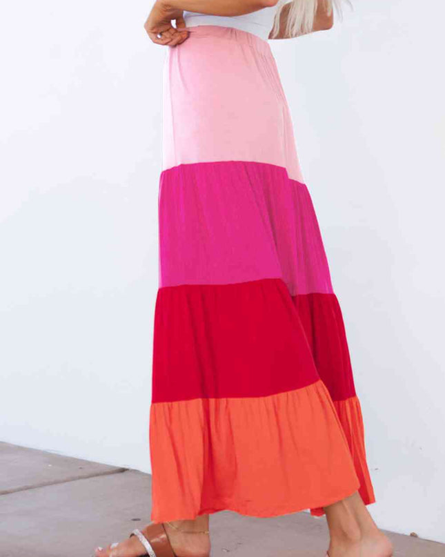 Color Block Tiered Maxi Skirt