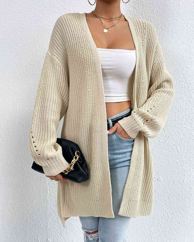 Open Front Dropped Shoulder Slit Cardigan
