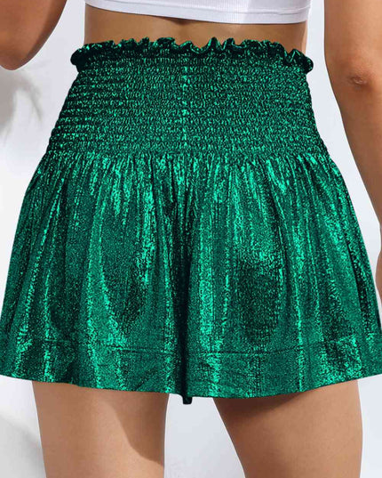 Glitter Smocked High-Waist Shorts