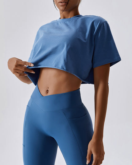 Cropped Round Neck Short Sleeve Active Top