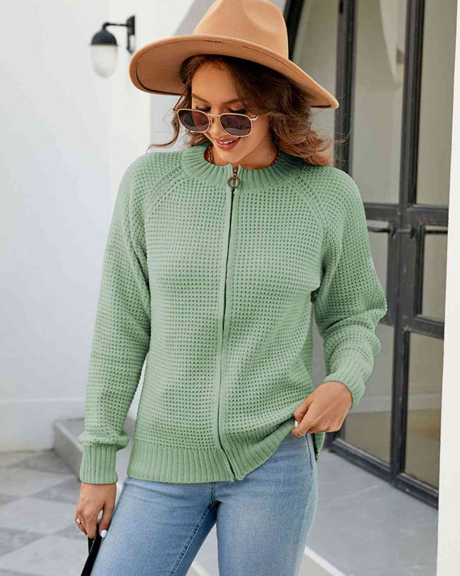 Zip-Up Round Neck Cardigan