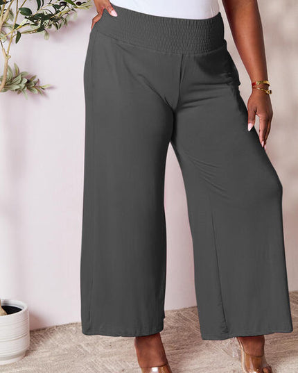 Double Take Full Size Smocked Wide Waistband Wide Leg Pants