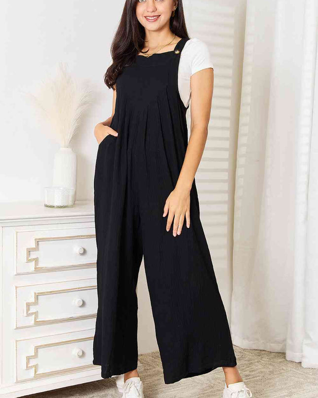 Double Take Full Size Wide Leg Overalls with Pockets