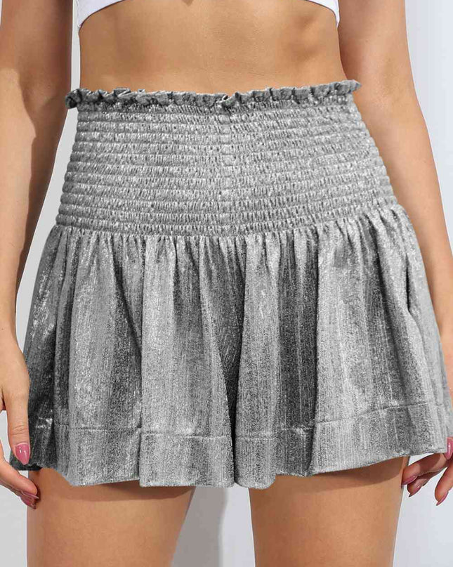 Glitter Smocked High-Waist Shorts