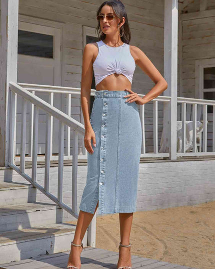 Button Down Denim Skirt