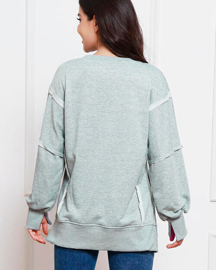 Exposed Seam High-Low Slit Sweatshirt