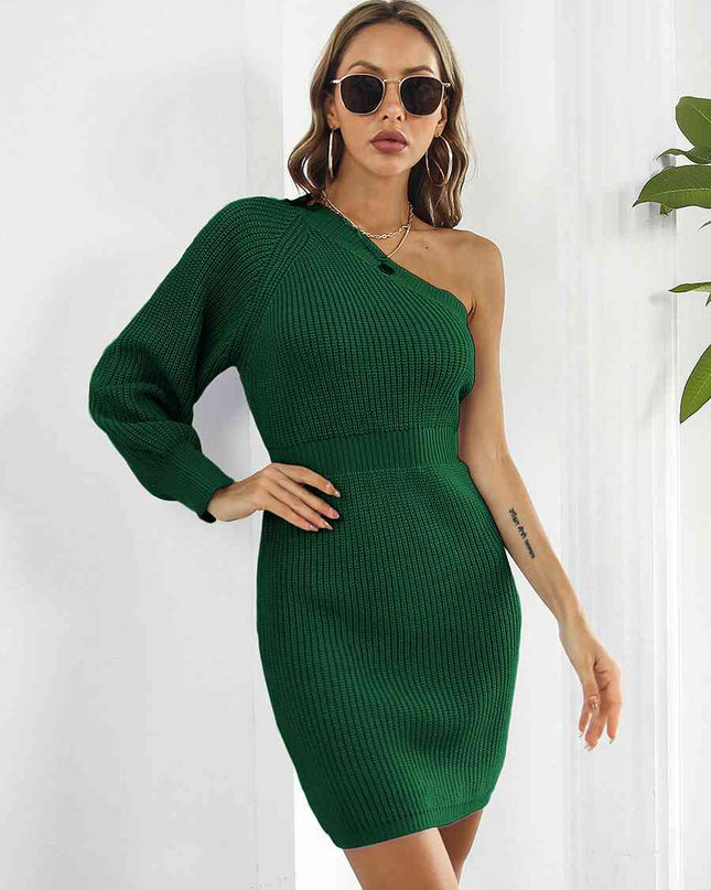 One-Shoulder Mini Sweater Dress
