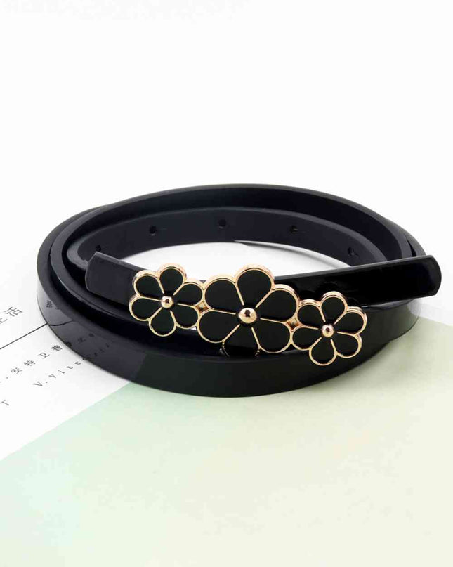 Flower Decor Skinny PU Belt