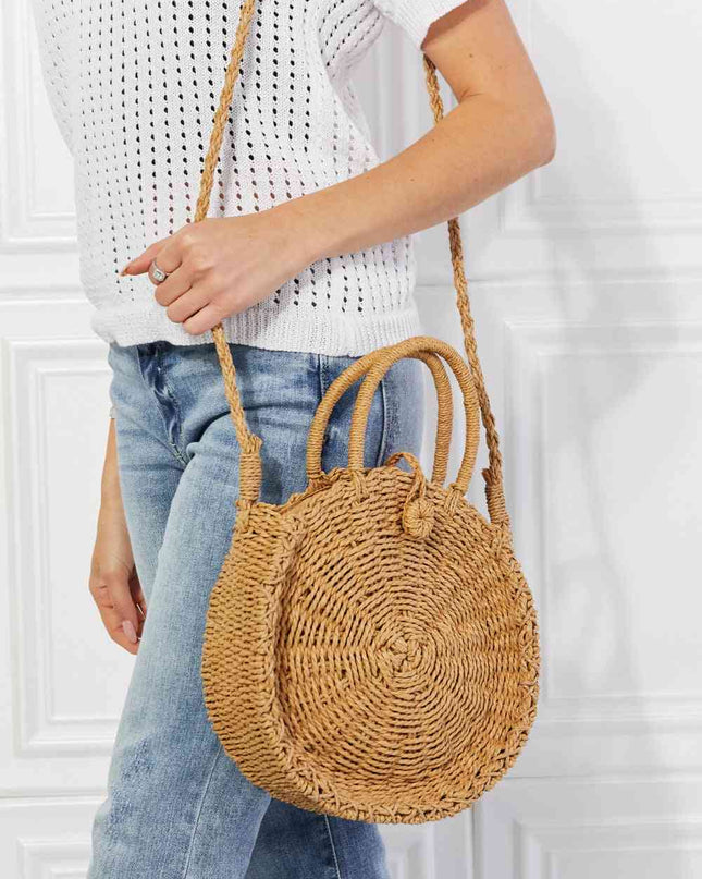 Justin Taylor Feeling Cute Rounded Rattan Handbag in Camel