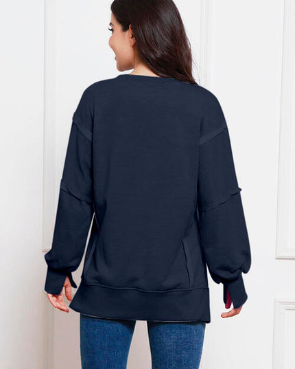 Exposed Seam High-Low Slit Sweatshirt