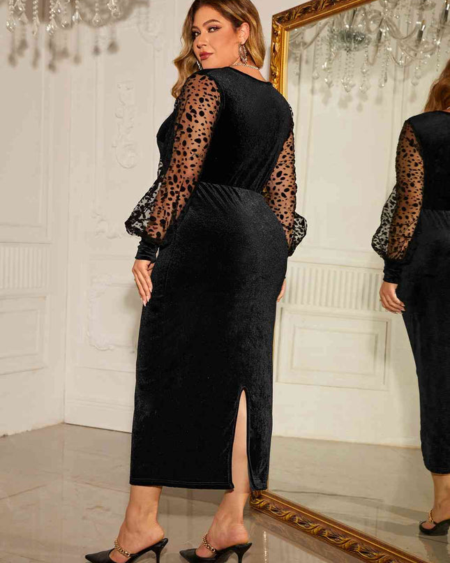 Plus Size Twist Front Lantern Sleeve Slit Dress