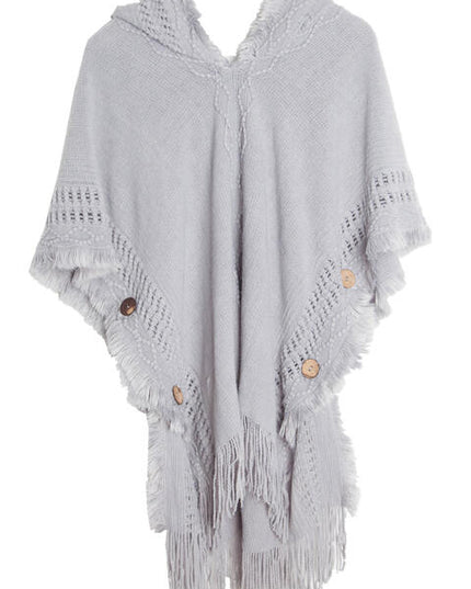 Fringe Hem Hooded Poncho