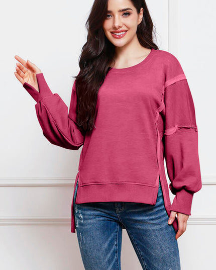 Exposed Seam High-Low Slit Sweatshirt