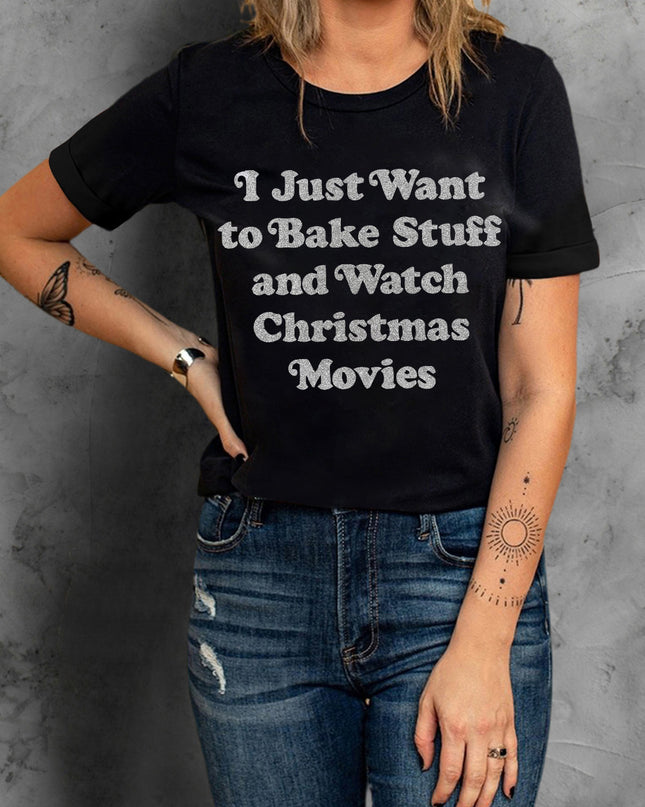 Slogan Graphic Round Neck T-Shirt