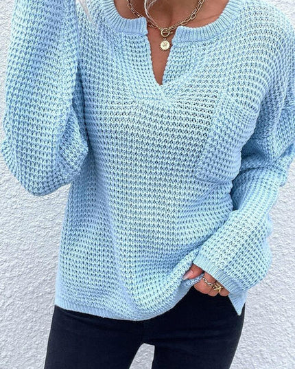 Notched Long Sleeve Sweater