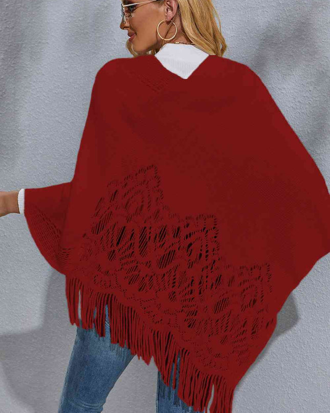 Round Neck Fringe Detail Poncho
