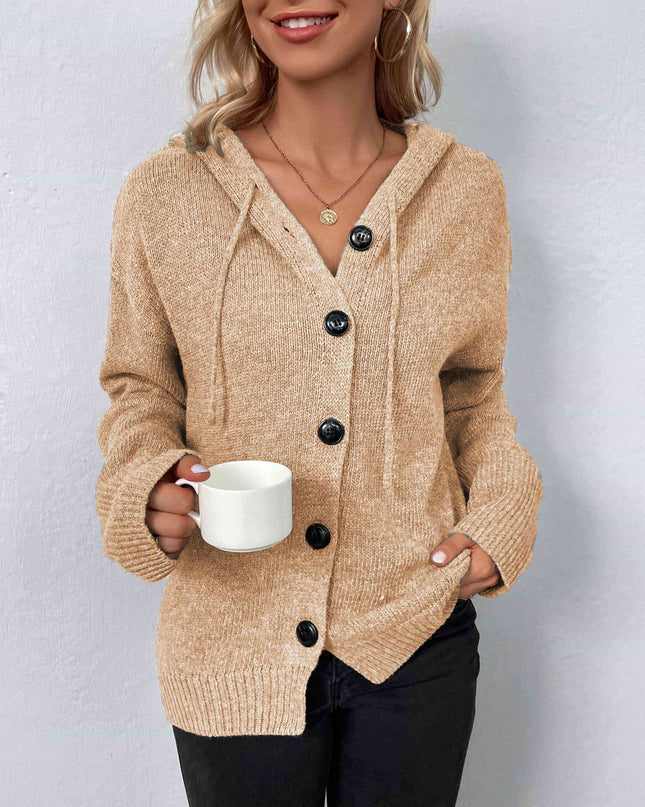Button-Down Long Sleeve Hooded Sweater