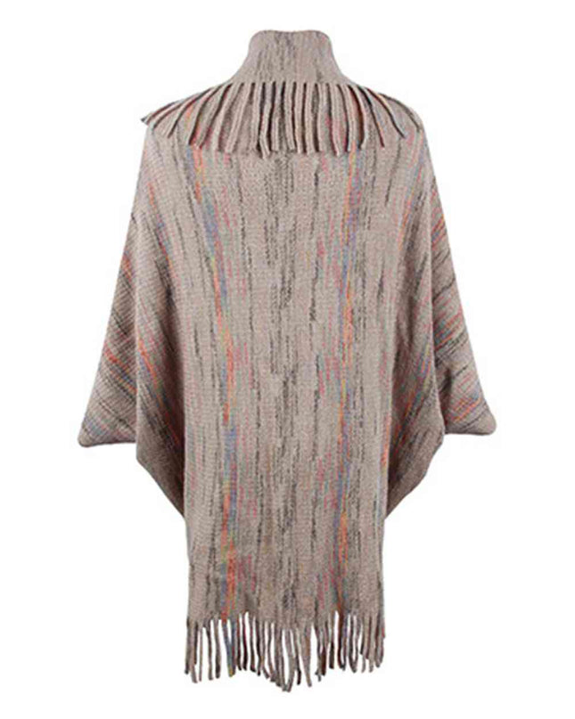Fringe Detail Printed Poncho