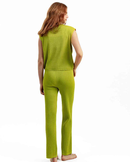 Ribbed Sweater Vest and Drawstring Knit Pants Set