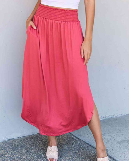Doublju Comfort Princess Full Size High Waist Scoop Hem Maxi Skirt in Hot Pink