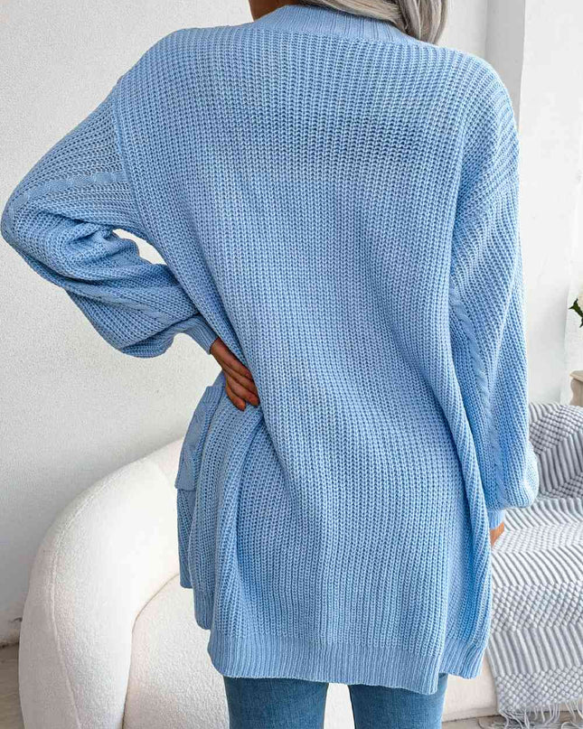 Cable-Knit Open Front Pocketed Cardigan